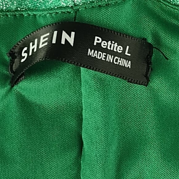 Shein Bae Ruched Green Spaghetti Strap Cami Glitter Dress Size LP - Picture 11 of 13